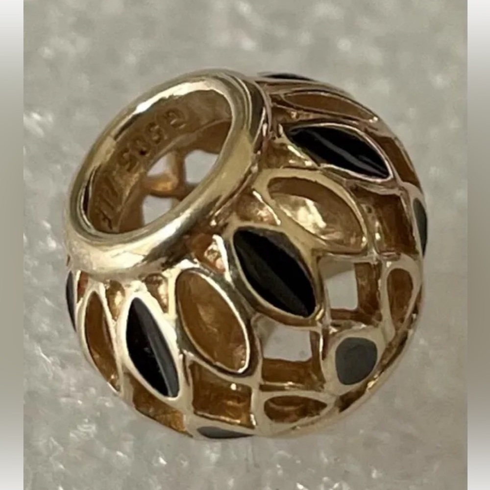 Authentic Pandora 14K Gold Royal Victorian Openworks Black Enamel Charm - Picture 6 of 6